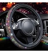 CAR PASS Diamond Leather Steering Wheel Cover, with Bling Crystal Rhinestones Fit Suvs,Vans,Sedan...
