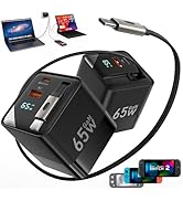 65W USB C Charger, 3 in 1 GaN Retractable Wall Charger Plug PD PPS Type C Cable and Dual Port for...