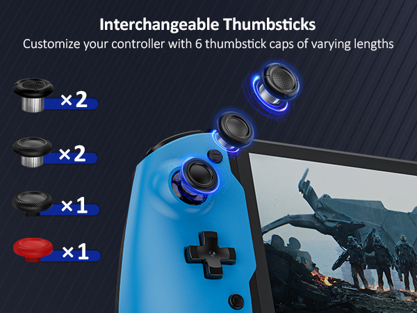 The product includes three types of replaceable joystick caps