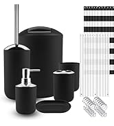 Clara Clark Black Bathroom Accessories Set, 9 Piece Bathroom Set with Shower Curtain Set Liner an...