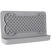 Dexas Snack &amp; Distract Licking Mat with Catch Tray for Dogs and Cats-9.5"x 5.5", Light Gray. Stic...