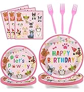 96 Pieces Dog Themed Birthday Party Decorations Puppy Party Tableware for Girls Lets Pawty Party ...