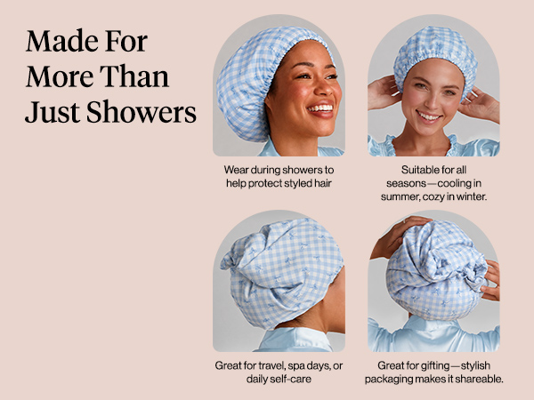 Kitsch Luxury Satin-Lined Flexi Shower Caps for Women Reusable Waterproof