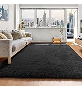 ONASAR Black Area Rugs for Bedroom Living Room, Fluffy Fuzzy Shaggy 4x6 Bedside Rug, Soft Plush M...