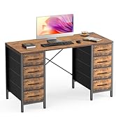 Sweetcrispy 47 Inch Computer Desk with 8 Fabric Drawers, Office Gaming Desk with Storage, Writing...