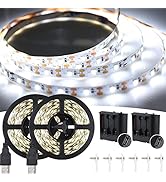16.4FT Daylight White LED Strip Light with USB Plug + Battery Box Operated, 6000K Soft White Ribb...