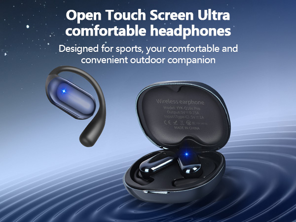 Intelligent Touch Screen Open Ear Bluetooth 5.4 Wireless Bone Conduction Over The Ear Earbuds 