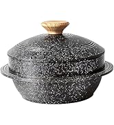 Bobikuke Cast Aluminum Pot with Lid, 72 oz Non-Stick Casserole Dish Korean Stone Bowl Induction C...