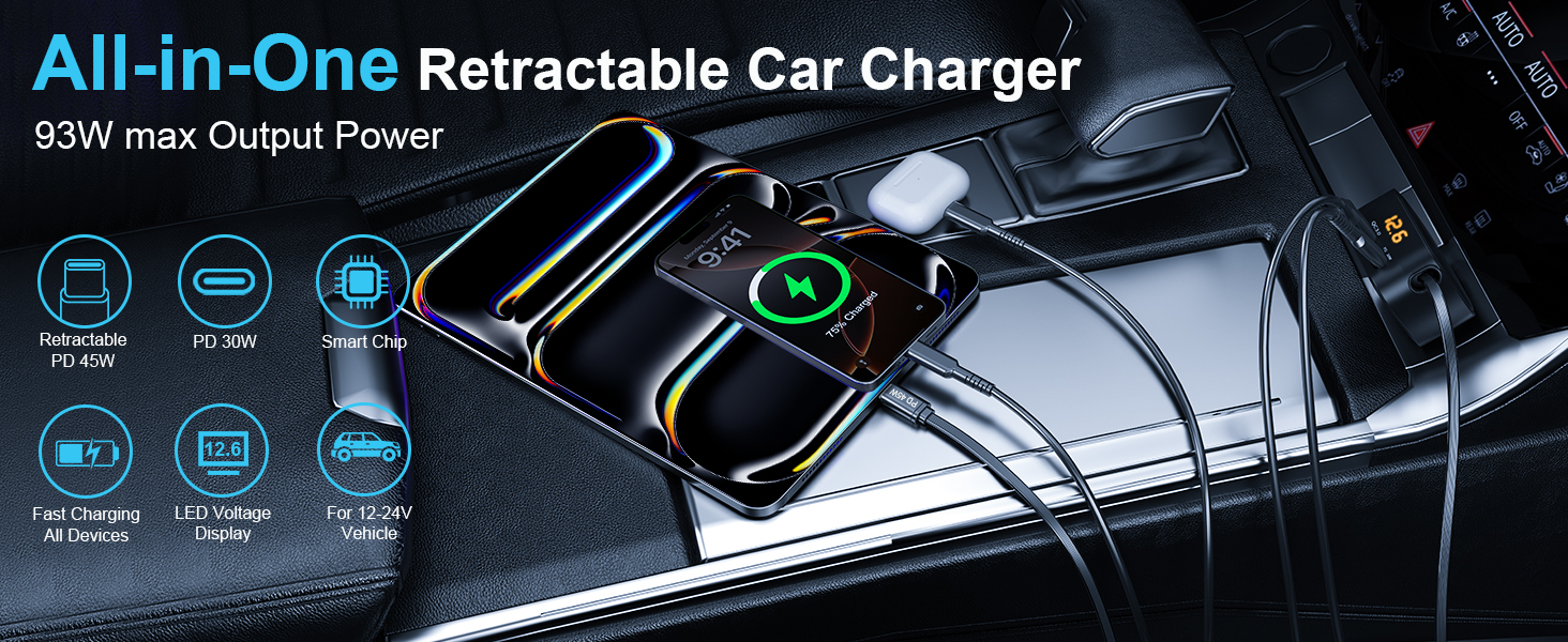 retractable car charger USB C car charger adapter for cars phone charger for car usb charger iphone