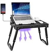 TeqHome Laptop Desk for Bed, Adjustable Table with Fan, Portable Lap Desk, Foldable Legs, Stand f...