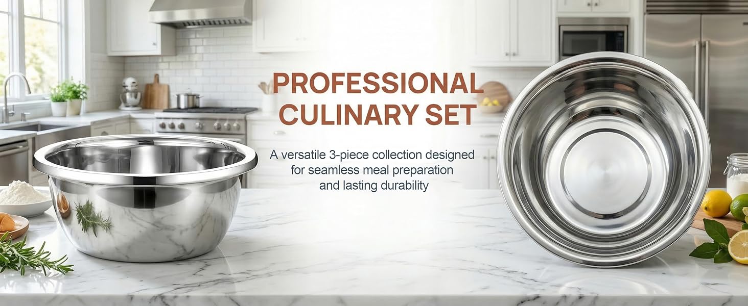 3 Pcs Large Stainless Steel Mixing Bowls