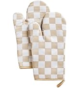 Ohocut Beige Checkered Oven Mitts Heat Resistant, Vintage Retro Checkerboard Cute Oven Mitts, Non...