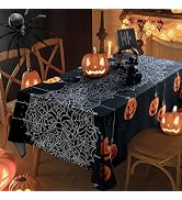 Karseteli Rectangle Halloween Tablecloth, 60 x 84 Inch Waterproof Spider Web Pumpkin Table Cloth,...