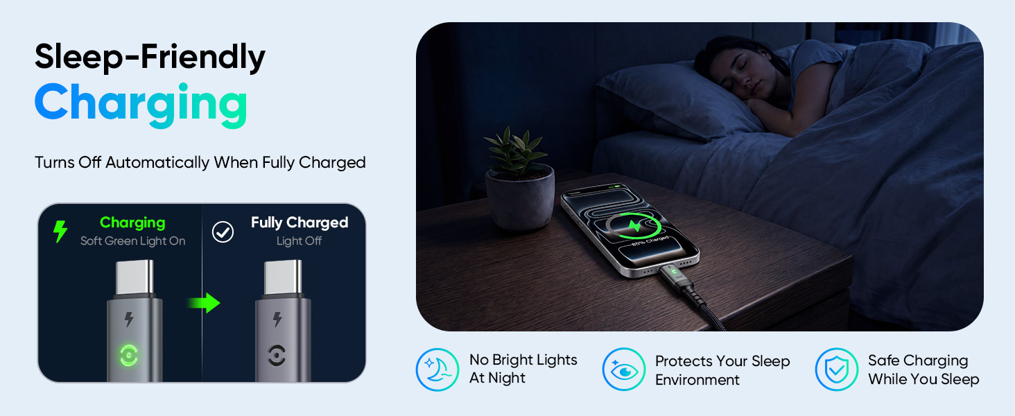 usb-c cable indicator light auto shuts off once the phone is fully charged