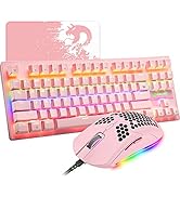 Pink Mechanical Gaming Keyboard Blue Switch Mini 87 Keys Wired Rainbow LED Backlit Keyboard Profe...