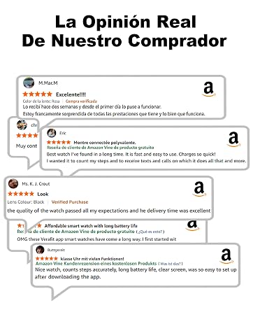 Text reads 'La Opinión Real De Nuestro Comprador' (The Real Opinion Of Our Buyer). Customer review screenshot with multiple 'a' letter markers indicating review sections and ratings.