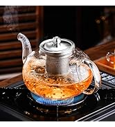 PARACITY Glass Teapot Stovetop 40 OZ/1200ml, Borosilicate Clear Tea Kettle with Removable 18/8 St...