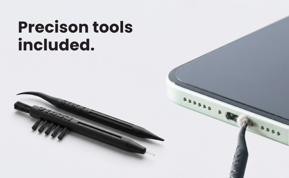 Precision tools for deep cleaning and charging port included