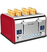 Toaster 4 Slice, KitchMix Bagel Stainless Toaster with LCD Timer, Extra Wide Slots, Dual Screen, ...