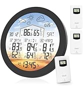 Uzoli EM3567 6.7" Round Wireless Weather Station with 3 Sensors Color Display Home Weather Statio...
