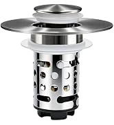 Upgraded 3 in 1 Bathroom Sink Drain Strainer, Universal Pop Up Stopper with Removable Stainless S...