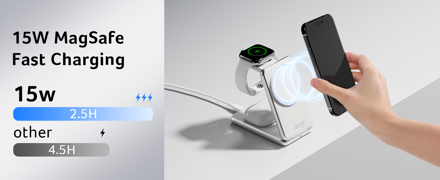 Acer Magnetic Wireless Charger, 3 in 1 Wireless Charging Station