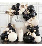 Black and Gold Balloon Arch Kit, Double Stuffed 129 Pcs Gold and Black Balloons Garland with Blac...