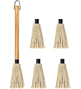 18 Inch Grill Basting Mop Wooden Long Handle with 4 Extra Replacement Heads for BBQ Grilling Smok...