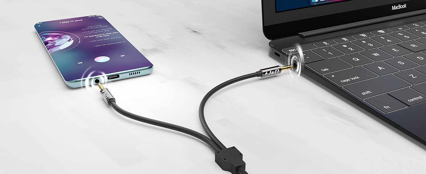 MacBook, 3.5mm splitter, aux splitter 1 in 2 out, headphone splitter, audio splitter