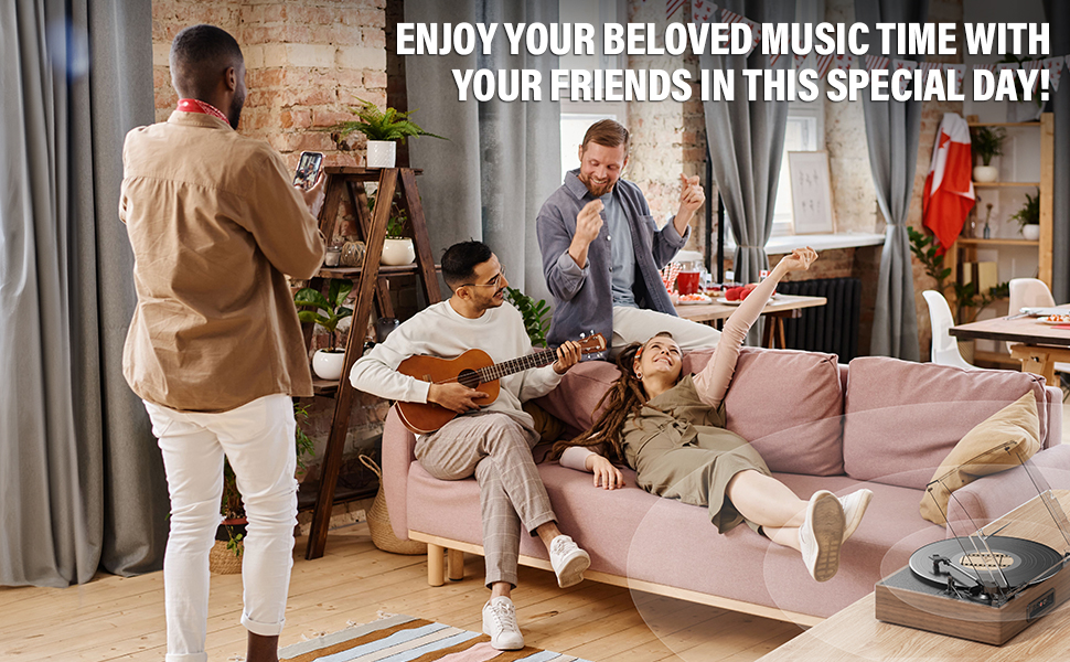 Phonograph Record Player Stereo Turntable with Built-in Stereo Speaker for Party