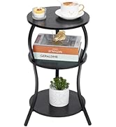 Vintage Small Round Side Table, 3-Tier Slim Waist Circular End Table with Storage Shelf, Compact ...