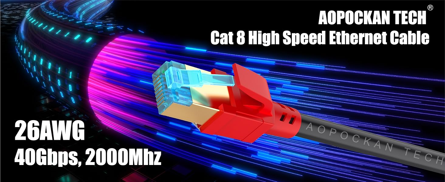 Cat 8 Ethernet Cable High Speed 26Awg 40Gbps 2000Mhz Cat8 Network Cable Internet lan Wrie