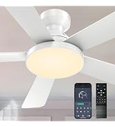 Kunywooe Ceiling Fans with Lights, 46" Low Profile Ceiling Fan with Light, Remote/App Control, Fl...