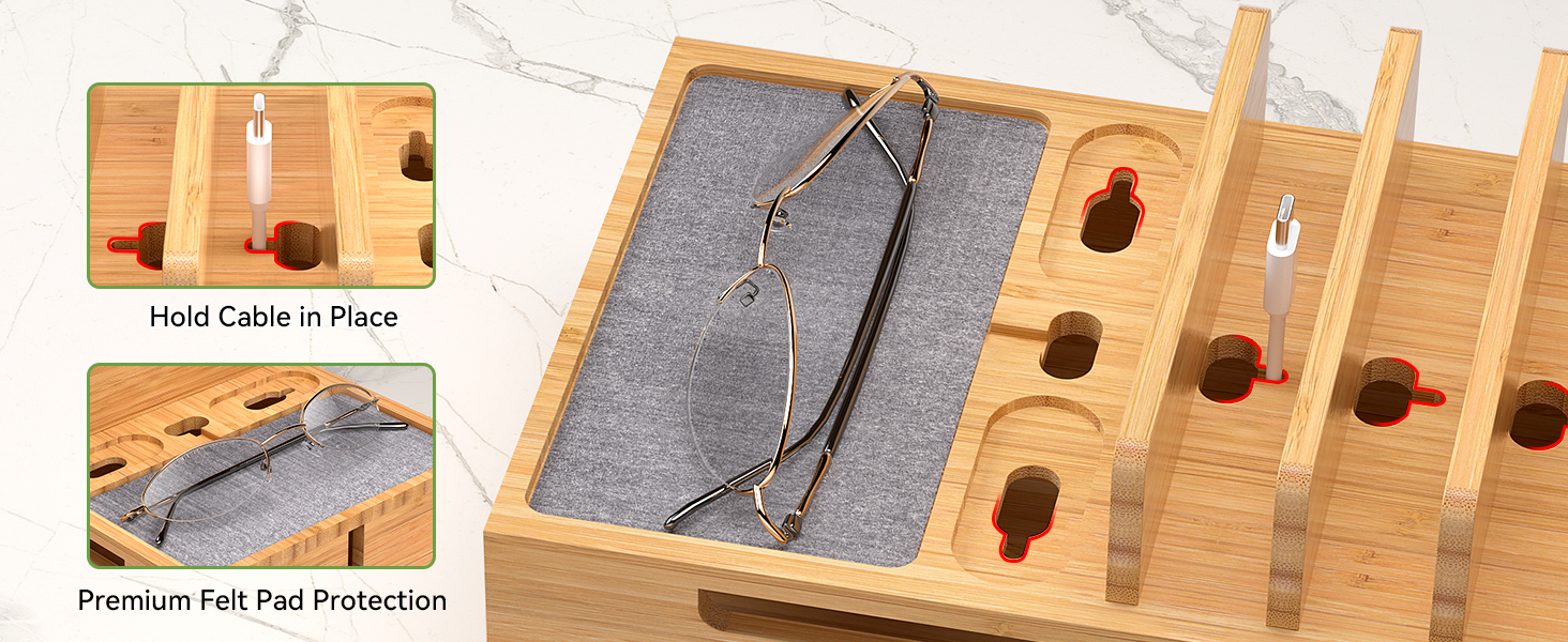 Pezin & Hulin Bamboo Charging Station Organizer for Multiple Devices Desktop Docking Charging Stand