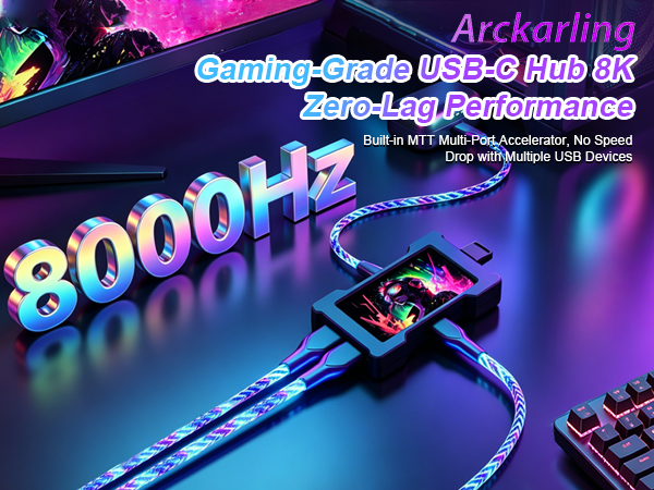 Gaming-Grade USB-C Hub 8K with MTT Multi-Port Accelerator, Zero-Lag Performance, Laptop Desk Setup