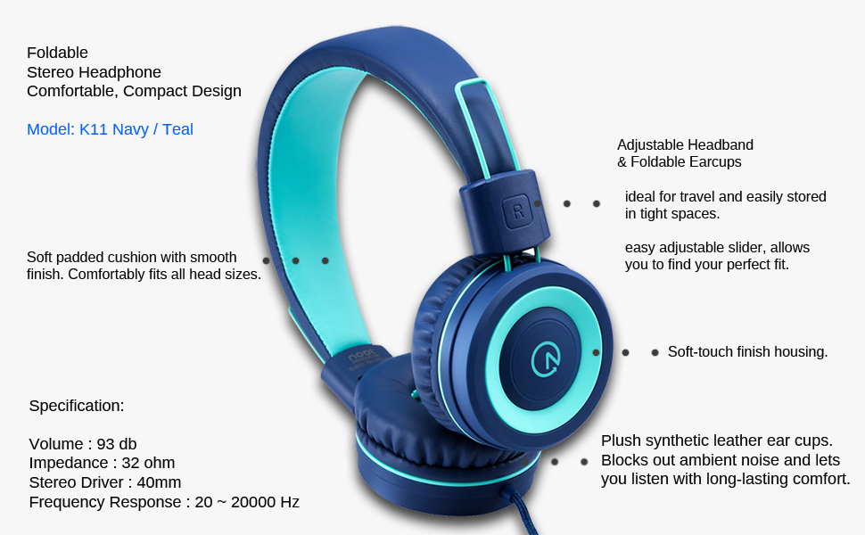 Kids Headphones K11 Navy Teal