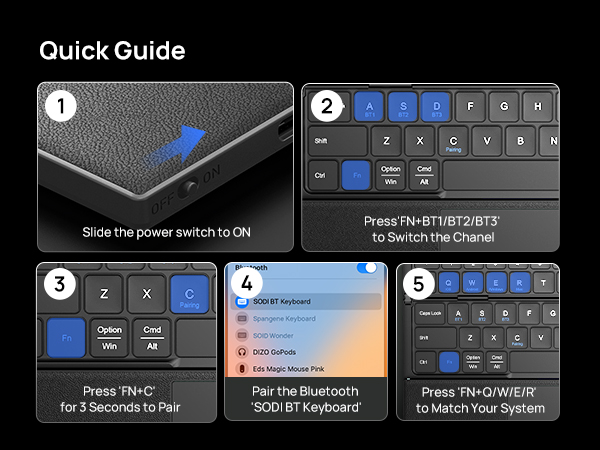 SODI Tri-Fold Portable Bluetooth Keyboard with Touchpad
