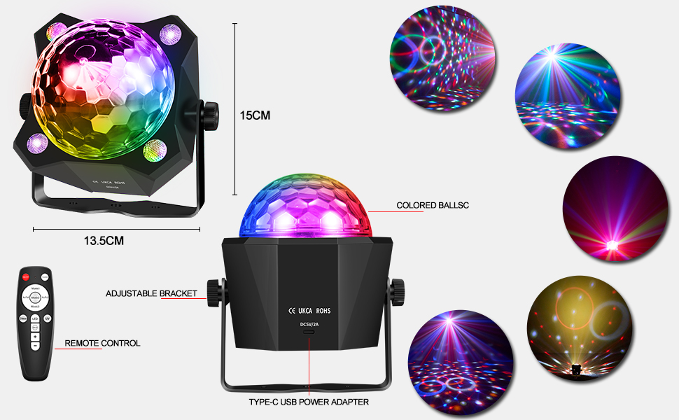Disco Ball Party Lights Sound Activated Strobe DJ Stage Lighting