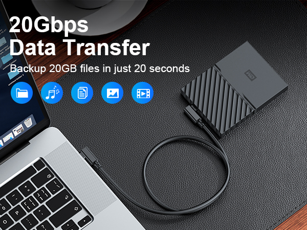 C to USB C Cable Right Angle 20Gbps