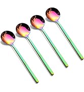 8 Pcs Rainbow Coffee Spoons Matte Frosted Handle Stainless Steel Espresso Spoons 5.3-Inch for Esp...