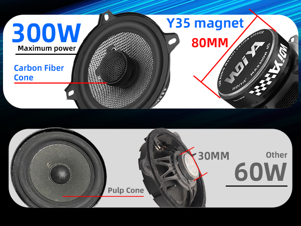 WDiYA 5.25-Inch Car Coaxial Speaker Carbon Fiber Cone Bowl 2-Way Full Frequency High Fidelity Audio