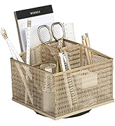 BLU MONACO Gold 360 Degree 7 Compartments Rotating Desk Organizer Supply Organizer – Spinning Pen...