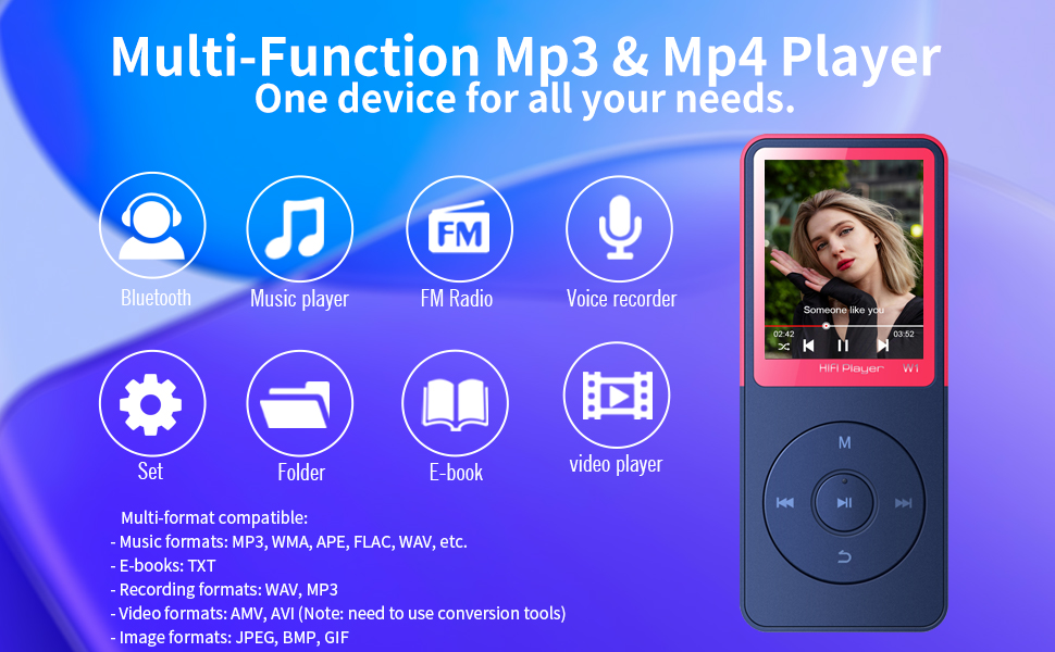 mp3/mp4 player multi-function and multi-format