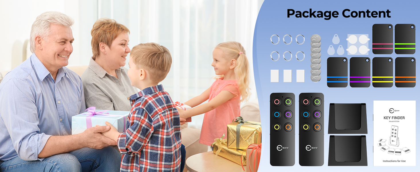 Esky Key Finder, TV Remote Finders Locator with 80dB Sound 6 Receivers Wallet Trackers