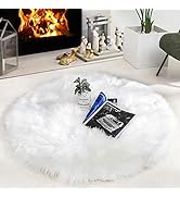 HYSEAS Faux Sheepskin Fur Area Rug White, 3x3 Feet, Round Fluffy Soft Fuzzy Plush Shaggy Carpet T...
