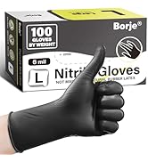 Borje Nitrile Gloves Large, 6 Mil 100 Count Disposable Gloves, Black, Latex &amp; Powder-Free, Medica...