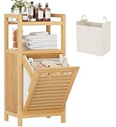 Homykic Tilt Out Laundry Hamper, 10 Gal Bamboo Laundry Storage Cabinet with Removable Basket, Hid...