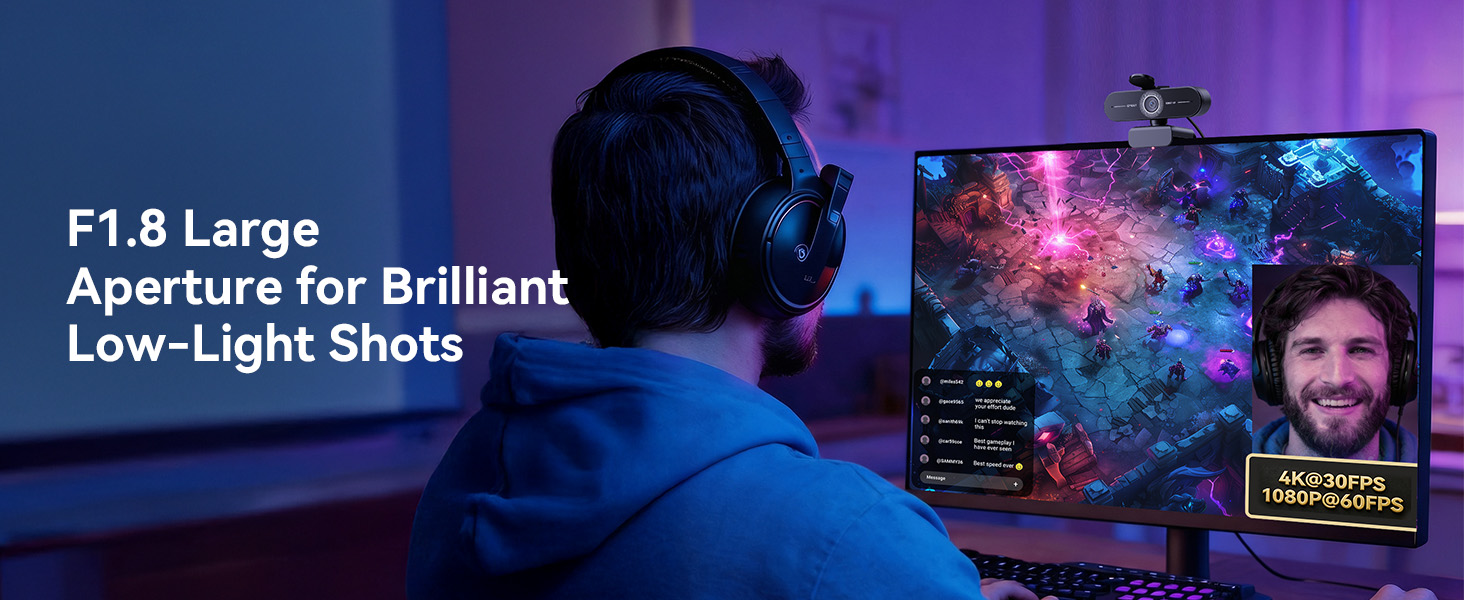 EMEET C60E 4K Webcam with F1.8 Large Aperture