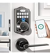 keyless Entry Door Lock deadbolt with Handle Set- Front Door Fingerprint Smart Locks with 2 Lever...