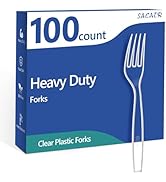 100 Count Disposable Plastic Forks,Heavy Duty Plastic Forks, Clear Plastic Silverware, BPA-Free, ...